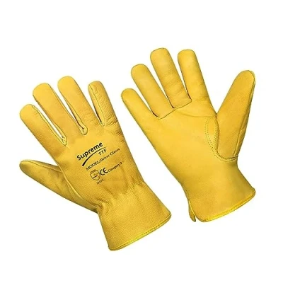 Image of SupremeTTF 2 Pairs of Fleece Lined Leather Lorry Drivers Work Gloves Safety DIY Quality (All Size) (XL)