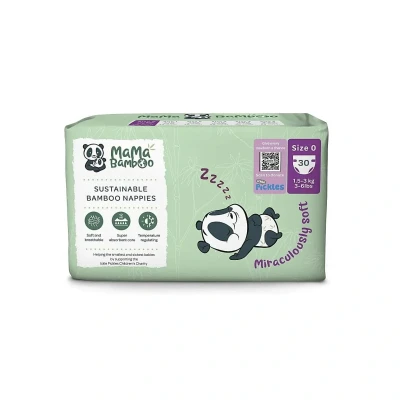 Image of Mama Bamboo Sustainable, Tiny Nappies Soft Breathable Viscose Super Absorbent Core with Leak Free Elasticated Panels Size 0 (6 11kgs) 30