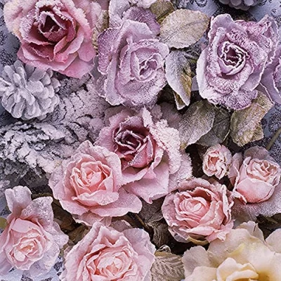 Image of 20 Napkins Roses in Frost Flowers Winter Christmas Table Decoration 33 x cm