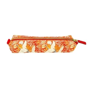 Image of Museums &amp; Galleries Slim Pencil Case Kimono Cranes Artistic V&amp;A Japanese Design Organic Cotton Zip Closure