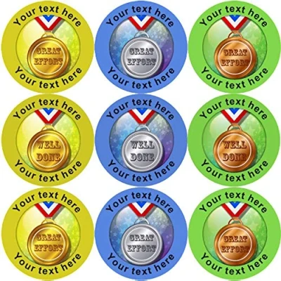 Image of 144 Personalised Medals 30mm Reward Stickers for Sports Day, Teachers, Parents