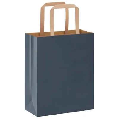 Image of vidaXL Paper Carrier Bags, Pack of 50, Bags with Handles, Kraft Gift for Shopping, Weddings, Packaging, Parties, Birthday, Christmas, Blue, 18 x 8 22 cm