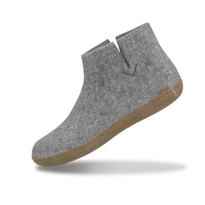 Image of GLERUPS Boot Slippers Women and Men with Leather Sole (Grey) Unisex Wool Slipper Boots Comfy Men&#039;s Women&#039;s Cosy Gents Ladies