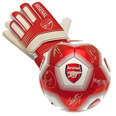 Image of Nuskin Arsenal Size 5 Signature Football and Goalkeeper Gloves Combo