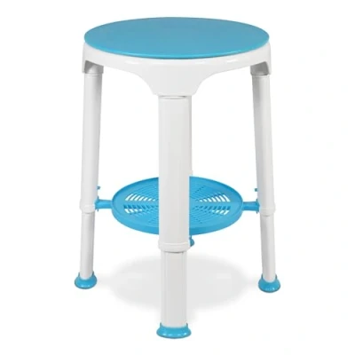 Image of Aidapt Round Shower Stool with Rotating Seat and Storage Shelf.Non slip Feet,Lightweight Plastic,Compact Space Saver,Height Adjustable,Elderly,Disabled,Pregnancy,Easy Assembly No Tools Required