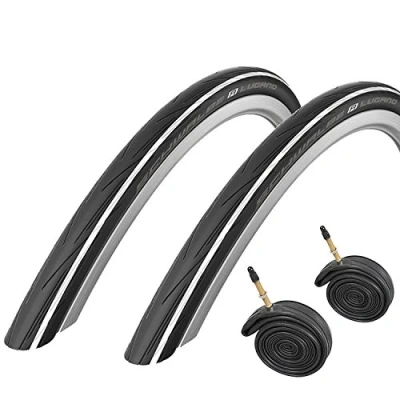 Image of 2x Schwalbe Lugano 700c x 25 Road Racing Bike Tyres &amp; Presta Tubes White