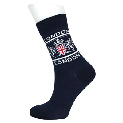 Image of Number1Gifts Women&#039;s Socks Ankle London Union Jack British Flag Dragon Picture Design Cotton Rich Navy Colour