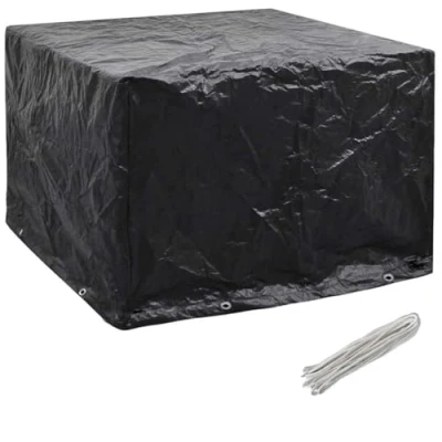 Image of vidaXL Garden Furniture Cover Weatherproof Polyethylene Outdoor Dining Set Protection 8 Eyelets with Fastening Rope 122x112x98cm Black