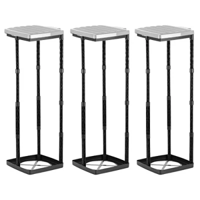 Image of Grizzly bin bag holder, 3x rubbish with grey lid, height adjustable plug in system clamping ring, for different sized liners from 25 120 litres