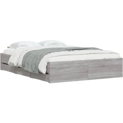Image of vidaXL Bed Frame with Drawers without Mattress Grey Sonoma 135x190 cm Double