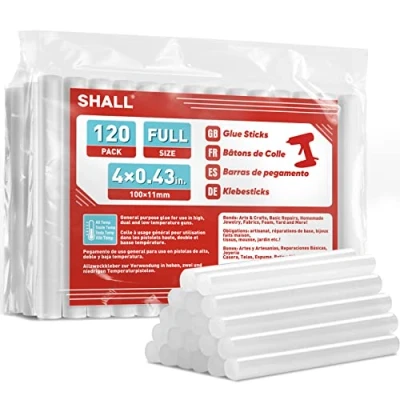 Image of SHALL Full Size Hot Glue Sticks, 0.43 inch x 4 inch. (11 100mm) 120 Pack Clear Gun Sticks for All Temp Guns, Multipurpose Kids Adults Crafts