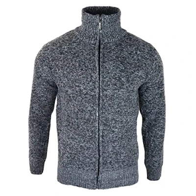 Image of TruClothing Mens Jumper Jacket Fleece Fur Lined Cardigan Knitted Warm Winter Casual Zipped Grey XXL