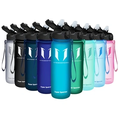 Image of Super Sparrow Water Bottle with Straw 1000ml Non Toxic BPA Free Tritan Sports Leak Proof Gym