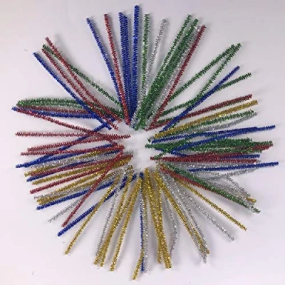 Image of Glitter Pipe Cleaners 100 pack Craft Stems Short Tinsel Pipecleaners 15cm Glittery xmas Crafting