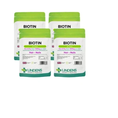 Image of Lindens Biotin 10mg Tablets 360 Pack Contributes Towards Normal Hair and Nail Strength for Women &amp; Men with Each Serving Contains 100X Nrv of UK Manufacturer, Letterbox Friendly