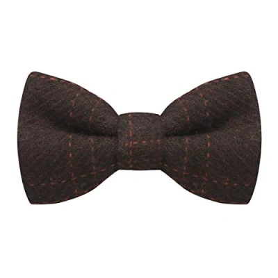 Image of King &amp; Priory Heritage Check Wine, Deep Red, Burgundy Pre Tied Bow Tie, Tweed