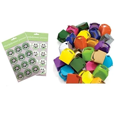 Image of MustBeBonkers Plain Coloured Meal Box for Children/Kids Perfect Picnics, BBQs, and Birthday Parties Fully Compostable, Biodegradable Eco Friendly With Seal Stickers (Mix, 30 Packs)
