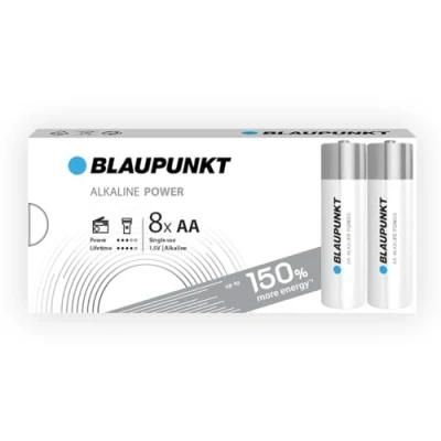 Image of BLAUPUNKT AA alkaline batteries, pack of 8, best for wall clocks, TV remote controls, LR6BPO/8CB