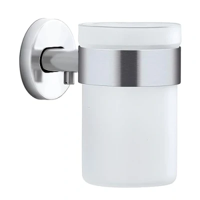 Image of Blomus Wall Mounted Toothbrush Glass, Stainless Steel, Silver, H 11,5 cm, B Ø 7 cm