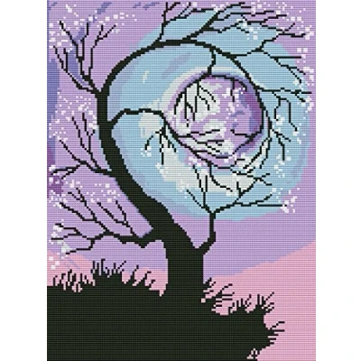 Image of OWN4B Cross Stitch Kits Stamped, Tree and Moon Printed Pattern 11CT 14.2x18.1 inch DIY Embroidery Kit (Tree)