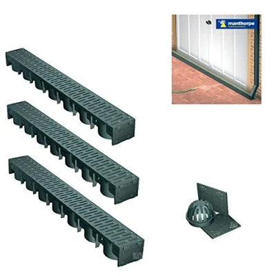 Image of Manthorpe Garage Water Drainage Channel Pack in Black 3 Metres &amp; Accessories
