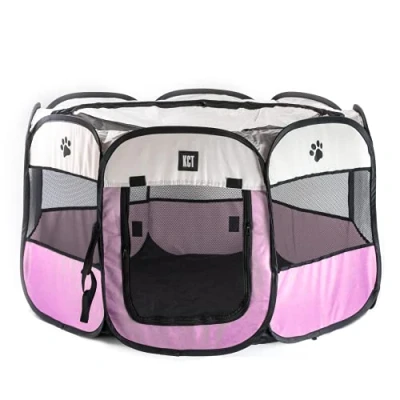Image of KCT Portable Fabric Pet Play Pen Foldable Dog Playpen Indoor Outdoor Cage Large Pink 110cm