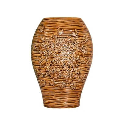 Image of Ceramic Golden Bees Vase Crackle Glazed Wide Floral Flower Decorative Gift Art 26cm
