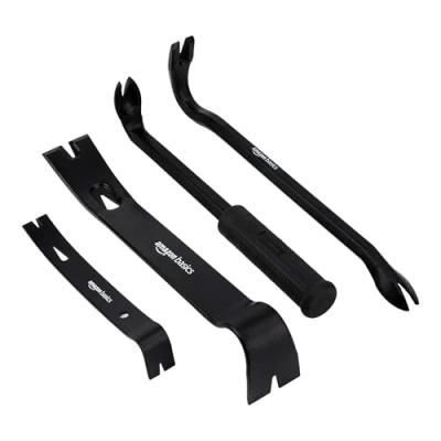 Image of Amazon Basics Pry Bar/Nail Puller 4 Piece Set, Black