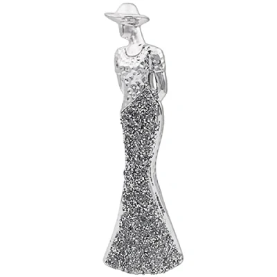 Image of Lesser &amp; Pavey Standing Lady Statue Silver Color Diamante Crystal Finish Design Home Ornament