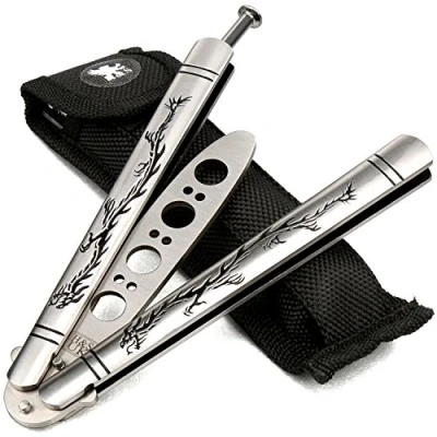 Image of H&amp;S Dragon Blunt Dull Balisong Butterfly Trainer Knife Pocket Practice Training Knifes Blade Tool NOT REAL NO SHARP