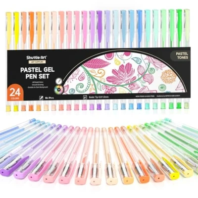 Image of Shuttle Art Pastel Gel Pens Set, 24 Colours Pen for Black Paper, Coloured Colouring Adults Books Drawing Doodling Crafts Scrapbooking Journaling