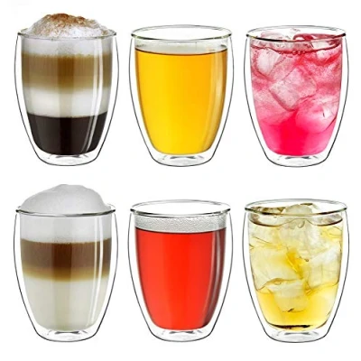 Image of Creano Double Walled Coffee Glasses 250ml Insulated Cappuccino Cups Latte Macchiato, Tea Handmade Heat Resistant Mugs 6 pcs (Pack Of 1)