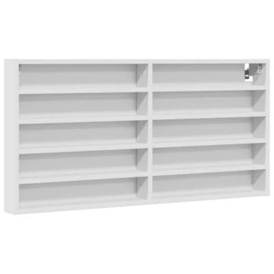Image of vidaXL Vitrine Cabinet Floating Wall Mounted White Engineered Wood 10 Shelves Storage for Bedroom/Living Room/Hallway 100x8.5x50 cm
