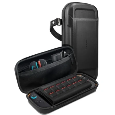Image of Spigen Rugged Armor Pro Case Compatible with Nintendo Switch 2 2025 Compact Carrying Pouch Game Card Storage Black