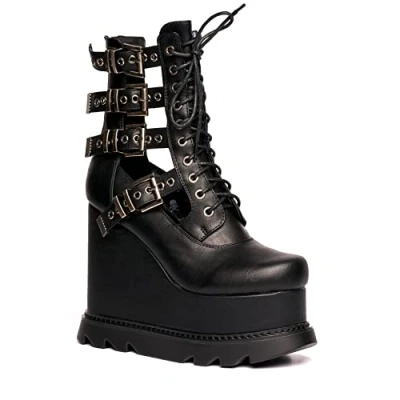 Image of LAMODA Women&#039;s Treachery Ankle Boot, Black Pu, 4 UK