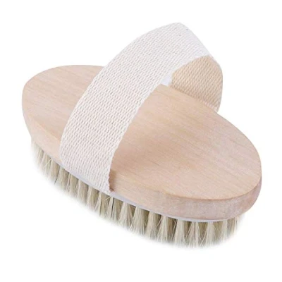 Image of Premium Quality Dry Skin Body Brush Natural Bristle Soft Handle Pouch