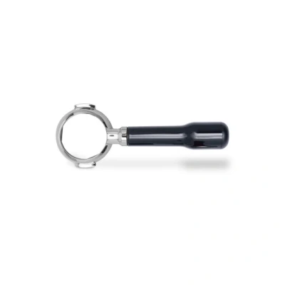Image of LELIT 58 Bottomless Portafilter with Ergonomic Handle Includes 2 Dose Stainless Steel Filter, Silver/Black