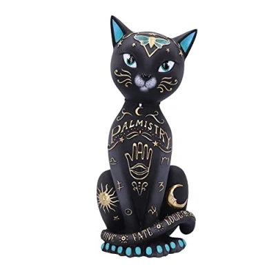 Image of Nemesis Now Fortune Kitty Figurine 27cm, Resin, Black, Palmistry Cat Figurine, Teller Black Kitty, Spiritual Gift, Cast in the Finest Expertly Hand Painted