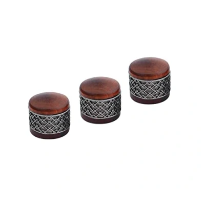 Image of Guyker 3Pcs Red Sandalwood Potentiometer Control Knobs Dia. 6mm (0.24&quot;) Shaft Pots Window Decorations Around Dome Speed Tone Volume Knob Guitar Bass Antique Silver