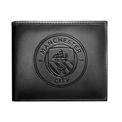 Image of Manchester City FC Official Football Gift Embossed Crest Money Wallet Black