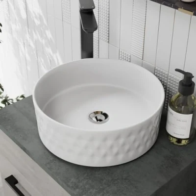 Image of BAYSTONE® Countertop Basin for Bathroom and Cloakroom Hand Wash Basins Sink Modern White Gloss Round, 360 x 360mm