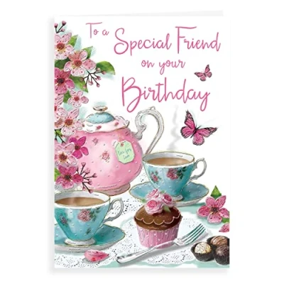 Image of Piccadilly Greetings Regal Publishing Birthday Card Friend 9 x 6 inches,whitepinkgreengreypeach