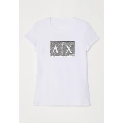 Image of Armani Exchange Print Tshirt, Women&#039;s, Size: Small, White ground