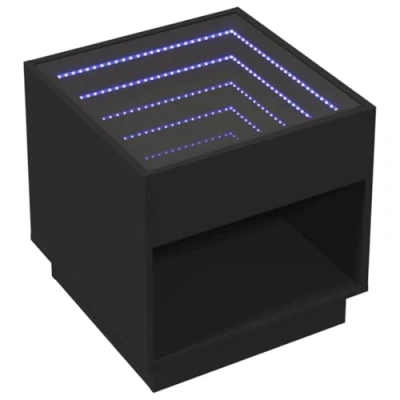 Image of vidaXL Black Bedside Table with RGB LED Infinity Mirror Nightstand 50x50x50 cm High Load Capacity &amp; Customizable Lights