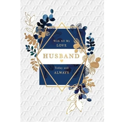 Image of Husband Birthday Card With All My Love Floral Geometric Design Special Finishes and Illustrated Insert Leaf Made in the UK