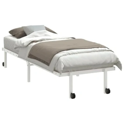 Image of vidaXL bed frame foldable steel base with wheels for 80x200 cm mattress white modern design bedroom/guest room