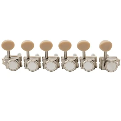 Image of Musiclily Pro 6 inline Vintage Hybrid Style Guitar Locking Tuners Tuning Pegs Keys Machine Heads Set for Fender Squier Classic Vibe Strat/Tele Electric Guitar, Nickel with Oval Plastic Button