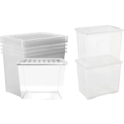 Image of STAR SUPPLIES 5 Clear Plastic XL 80 Litre Stackable Home Office Storage Boxes Complete With Lids