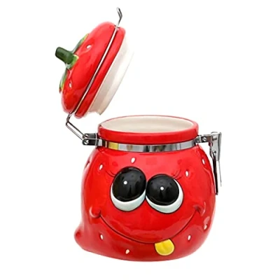 Image of Dekohelden24 Ceramic storage tin / biscuit with metal closure as strawberry in red, dimensions: approx. 11.5 x 14 cm.