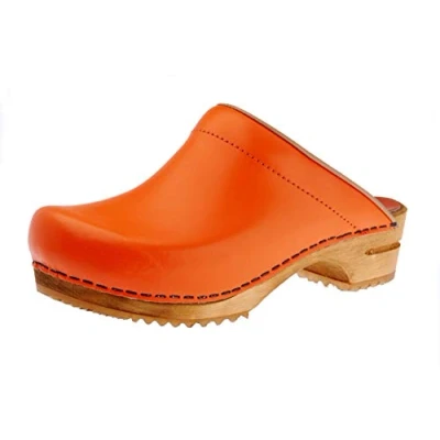 Image of Sanita Lotte Mule Clog Original Handmade Wooden Leather for Women Sustainable Sole Orange 6 UK